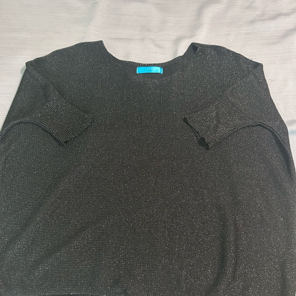 buttons Black Metallic Scoop Neck Sweater